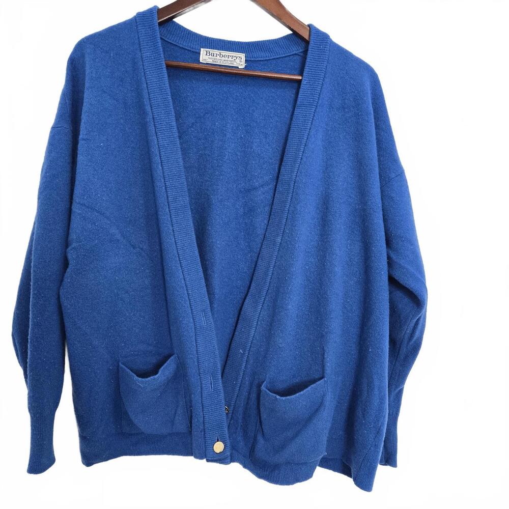 Vintage Burberrys Lambswool Cardigan Sweater Made in Scotland Men's 44 S Loose